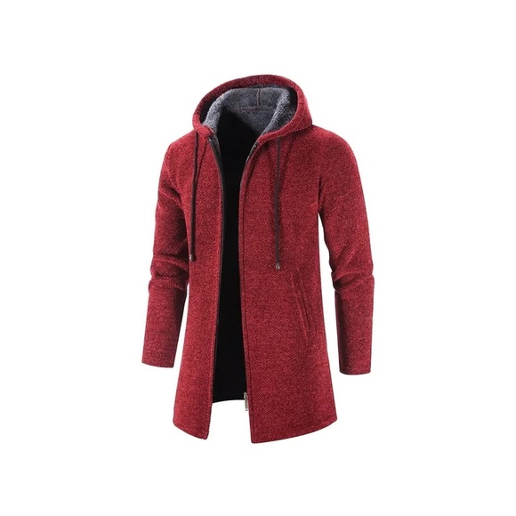 VOGUE New Autumn Long Casual Solid Color Hooded Knitted Cardigan Jacket Red - Picture 2 of 5
